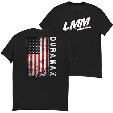 LMM Duramax T-Shirt Diesel Truck Shirt With American Flag Design in black